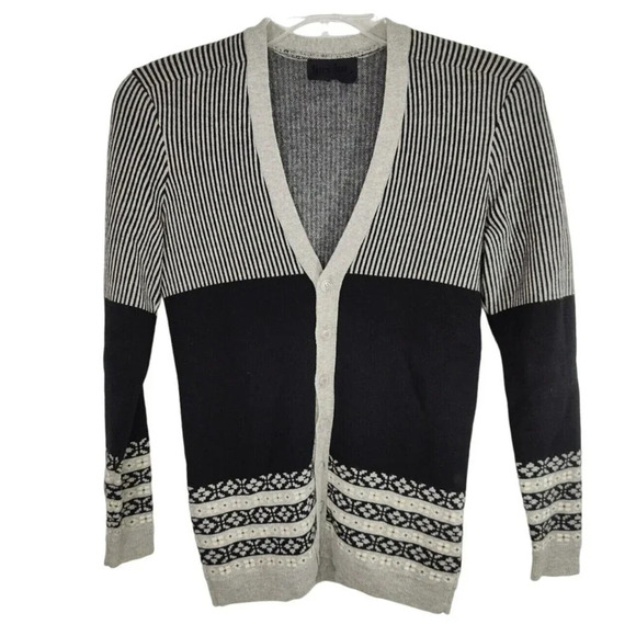 Vintage Grey Ant Grey Black Striped Wool Grandpa Sweater Men Size S STAINS - Picture 1 of 9